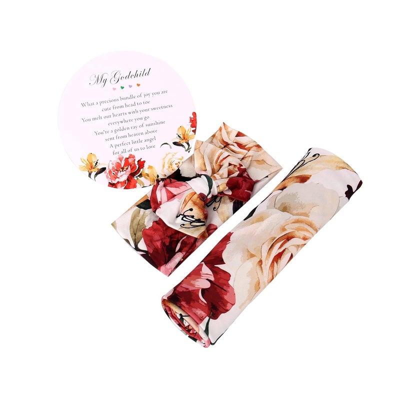 Galabloomer Receiving Blanket Headband Set Flower Print Baby Swaddle Blankets - Image 4